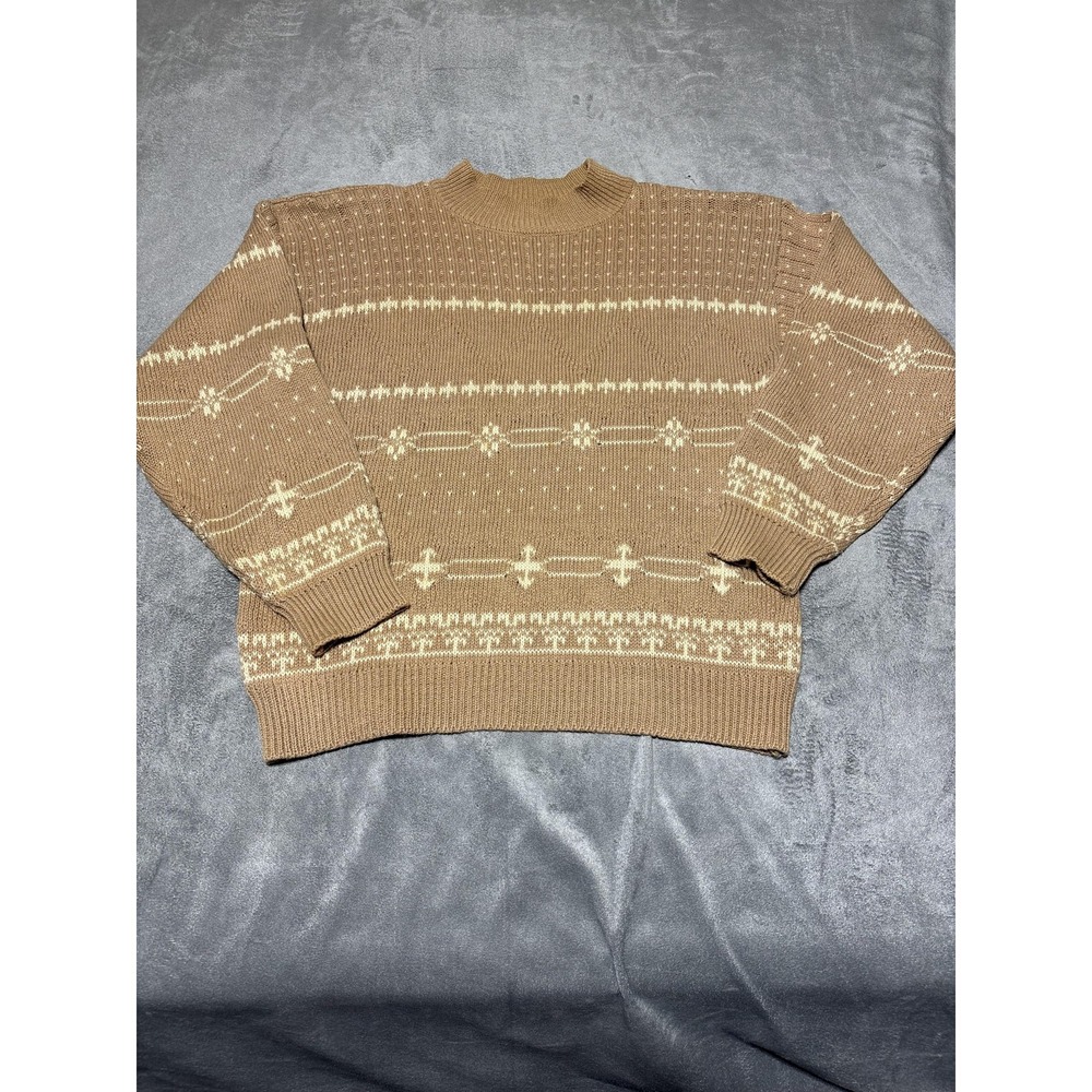 Vintage Esprit Sport Sweater Womens Medium Fair Isle Mock Neck Ramie Cotton